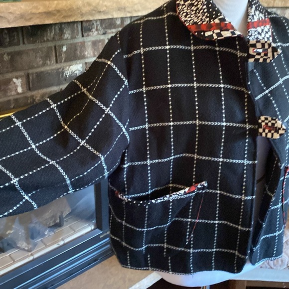 ARTISAN made jacket. Short swing style. Black checked wool blend w cotton accent - Picture 12 of 12